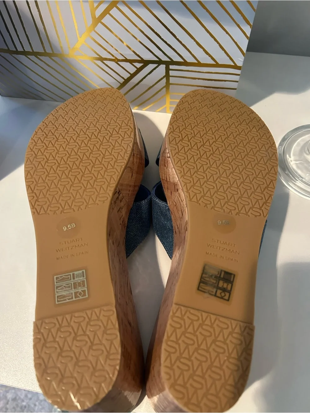 ✨ Stuart Weitzman Carmen Platform Wedge | Washed Vintage Denim New in Box 9.5